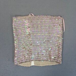 By Debra Iridescent Sequin Tube Top Pink Purple Holographic Strapless P/TL VTG